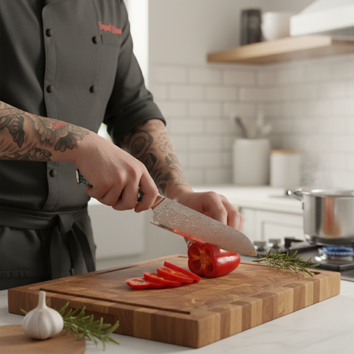 Japanse Damascus Chef’s Mes – 8,0 inch (20,4 cm) Veelzijdig Lemmet