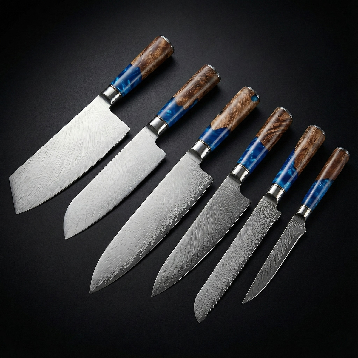 Limited Edition Japanse Damascus Messenset – 6-delige Saphire Serie