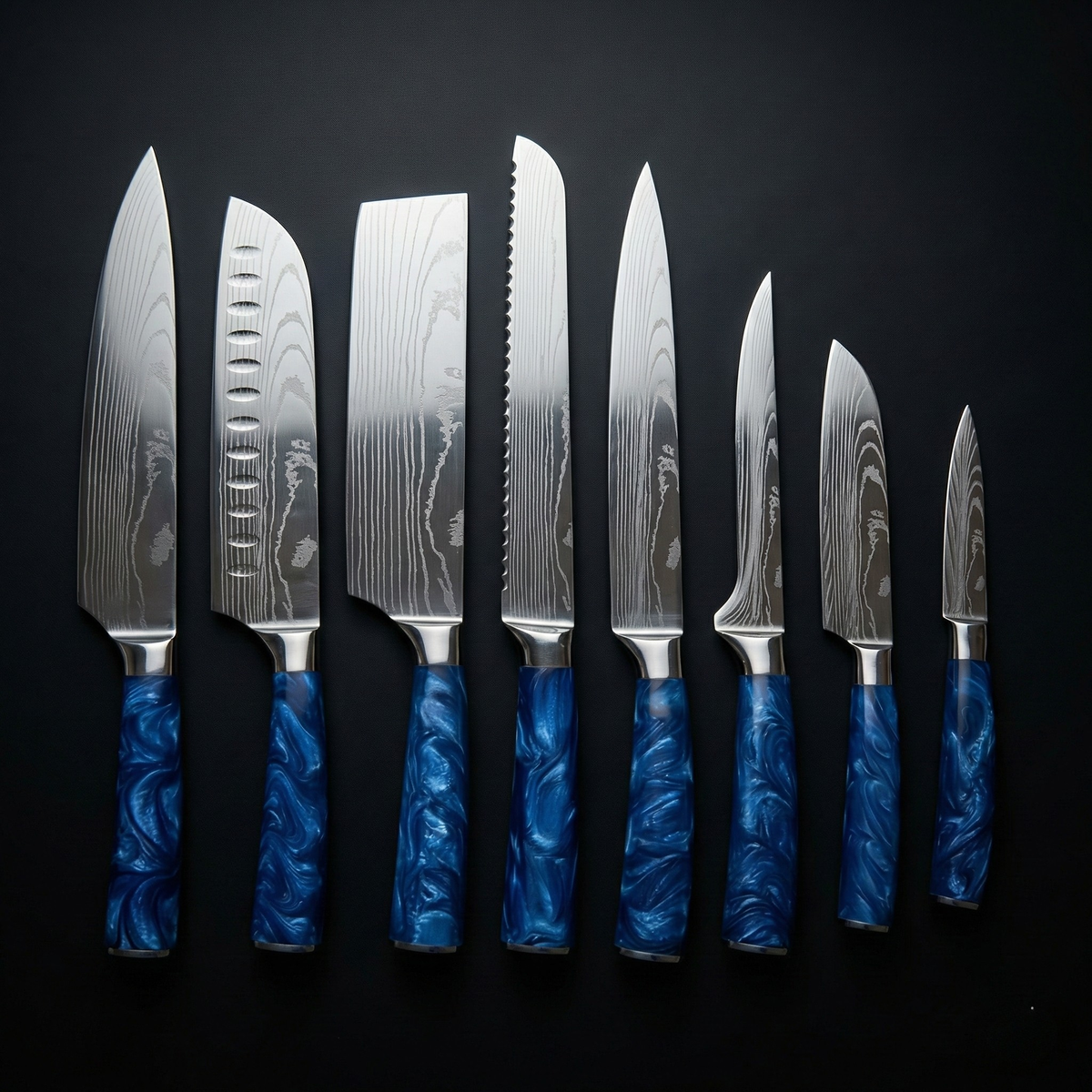 Japanse Damascus messenset – 8-delig, gebalanceerd profiel