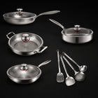 Gehamerde Titanium familieset: 4 pannen & keukengerei