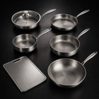 Hand-hammered titanium multi-pan cook set of five pans with cutting board, PFAS-free by Okura