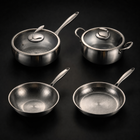 Hand-hammered titanium essentials kitchen set, three pans with two lids, PFAS-free by Okura