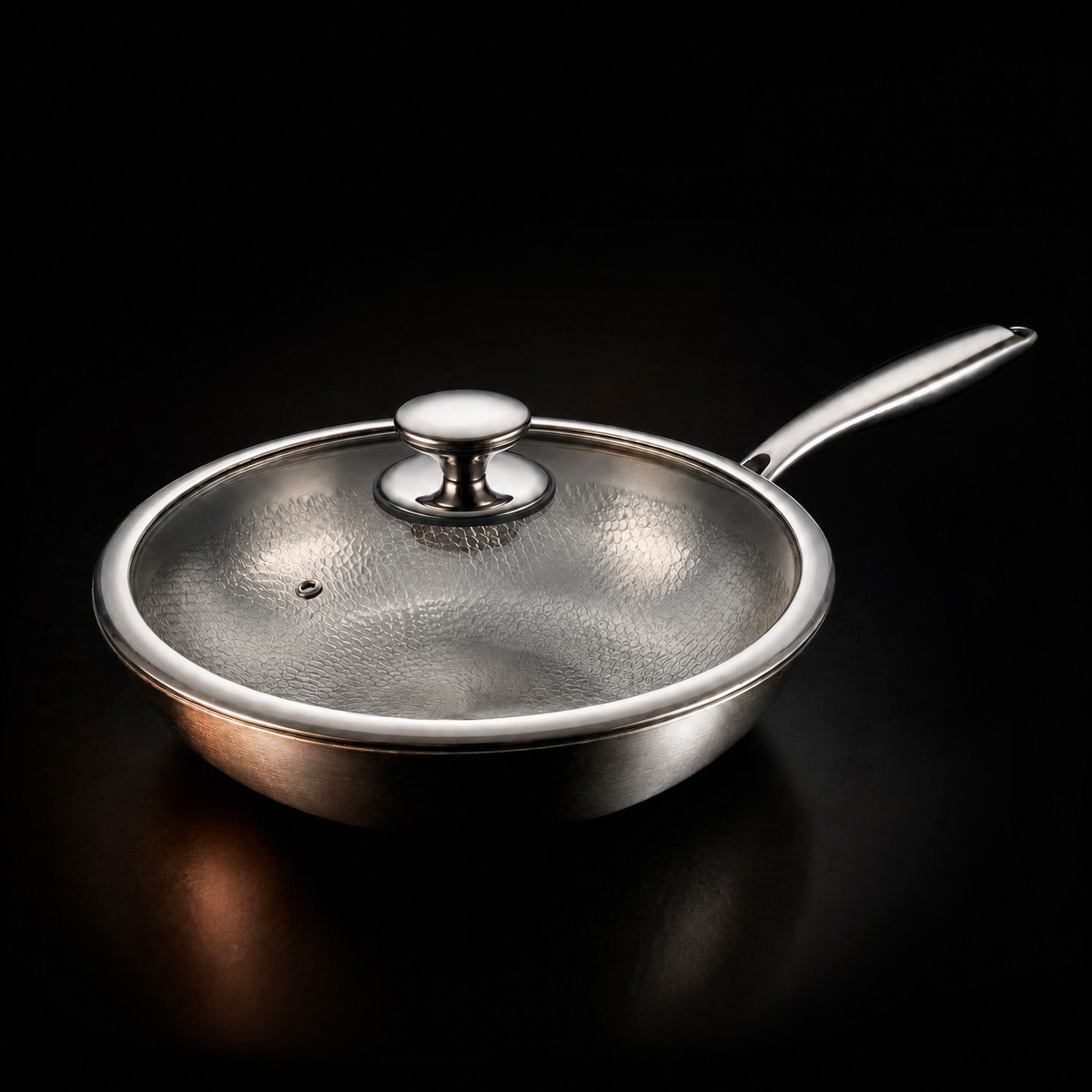 Handgehamerde titanium roerbakset met 1 deksel (20, 20 en 25 cm)
